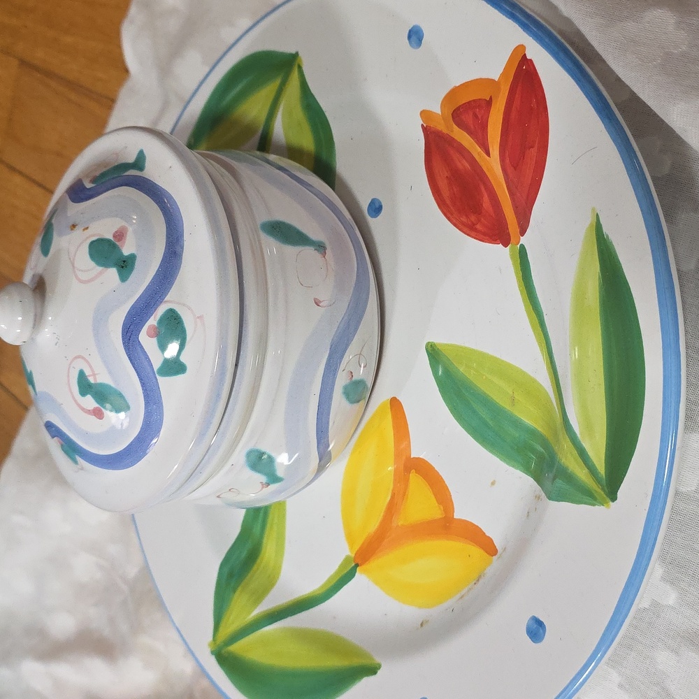 2 Italy Lilian Vernon Nicola Fasano Set I Put Together Lidded Bowl Dinner Plate